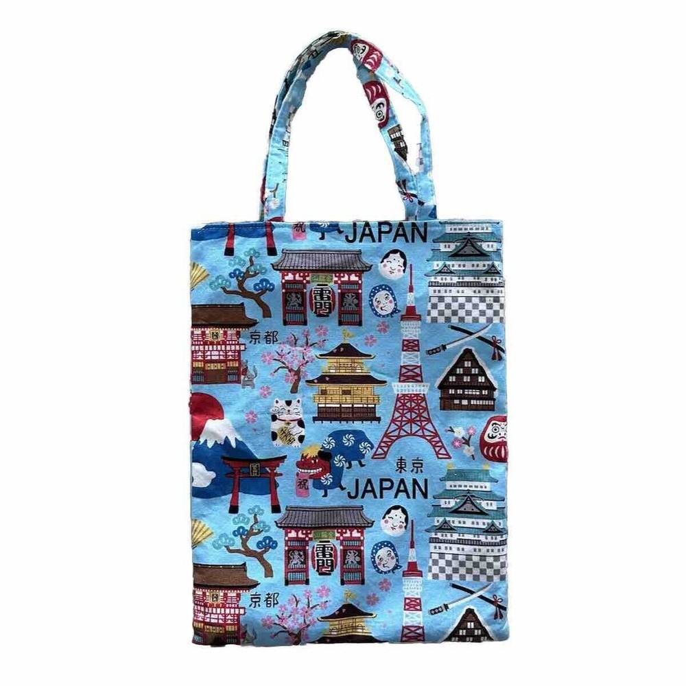 Japan Tote Bag Purse with Kawaii Japanese Travel Theme Print